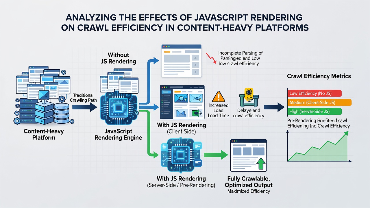 Chart comparing crawl budget consumption across different JavaScript rendering strategies on high-volume content platforms