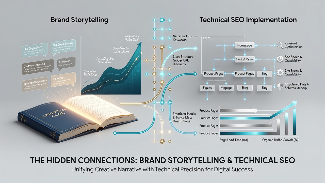 Visual of internal linking paths resembling story plotlines across multiple web pages